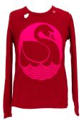 red t-shirt with pink print
