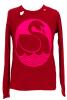 red t-shirt with pink print